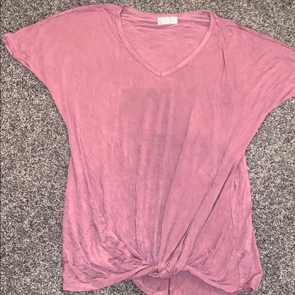 V-Neck T shirt with tie at bottom